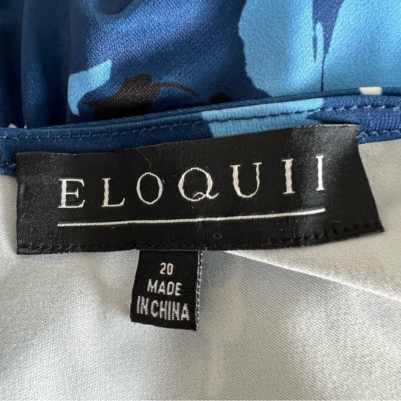 Eloquii Peplum Tie Neck L/S Top Boho Keyhole Back Cut Out Stretch Blue Floral 20 - Picture 8 of 10